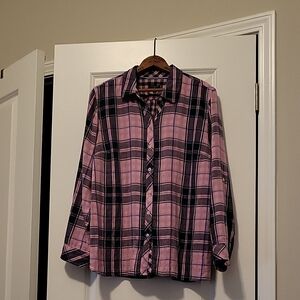 Talbots Pink and Navy Plaid Women's Button Down Shirt